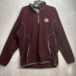 Antigua Texas A&M Mens Pullover Fleece Shirt Size L Red Sweatshirt 1/4 Zip